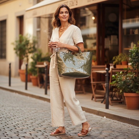 Olive Green Tear Resistant Paper Tote Bag Large Lightweight Brand New - Picture 7 of 7